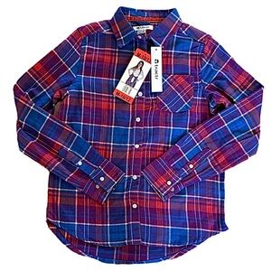 NWT Tractr Flannel Shirt, Button up, plaid 
Girls size medium 10/12